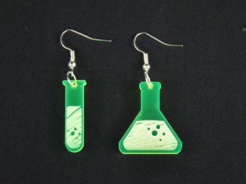 Test Tube And Flask Earrings Miniblings Chemistry Acrylic LC Neon Green