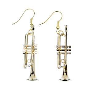 Trumpet Earrings Instrument Miniblings Brass Music Gold Plated Big Band + Box