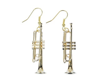 Trompette Boucles d'oreille d-oreilles trompetteBrass Band trompettiste dore + boîte