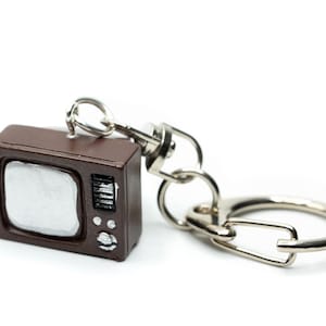 TV key chain Miniblings pendant key ring tv 3d retro brown