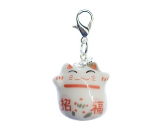 chat porte-bonheur Charm Miniblings chat Maneki-Neko manineko porcelaine blanc