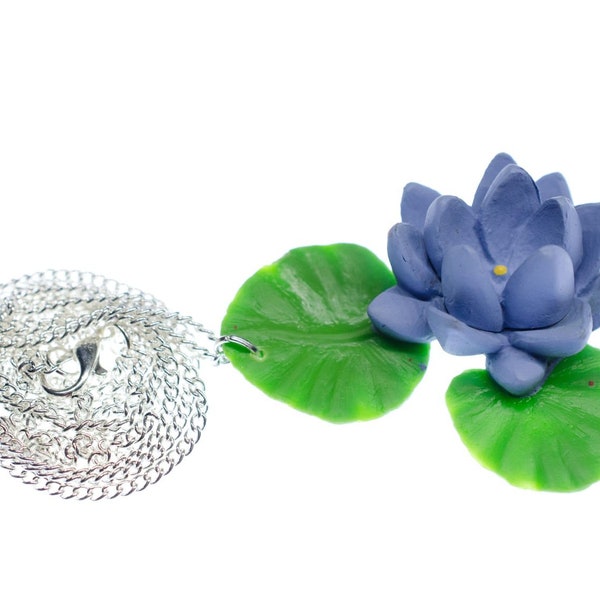 Blue Water Lily Necklace Miniblings Flower Flowers 80Cm