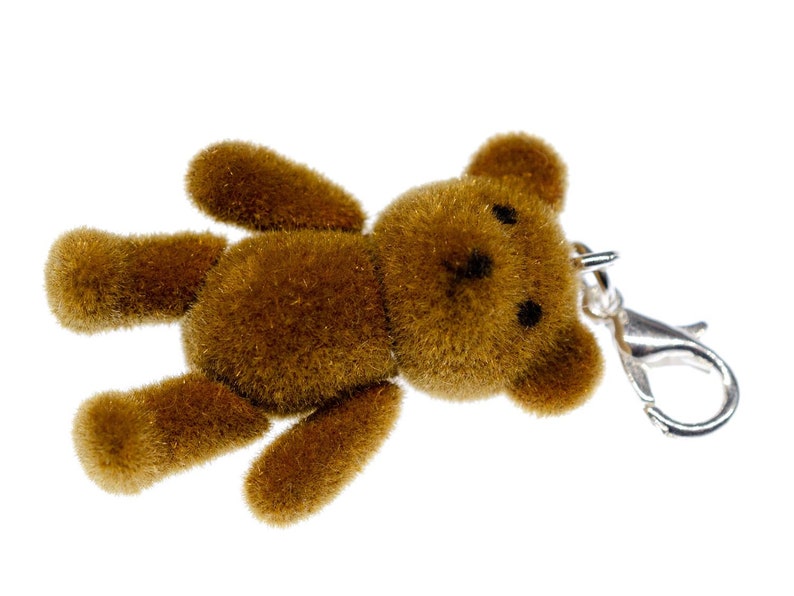 Teddy Bear Charm Pendant For Bracelet Miniblings Velvety Flock Light Brown imagen 2