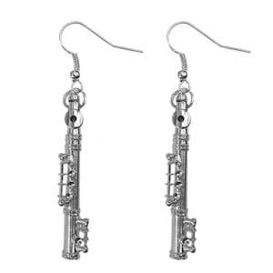 Transverse Flute Earrings Miniblings Music + Box Silver Plated 4Cm Flautist