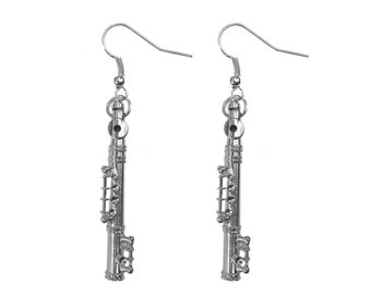 Transverse Flute Earrings Miniblings Music + Box Silver Plated 4Cm Flautist