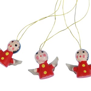 3 Pieces Christmas Tree Ornament Decoration Red Angels Wood Xmas