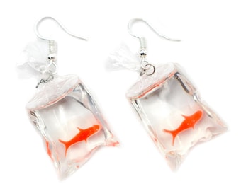 Goldfish Bag Earrings Miniblings Earhooks Fish Aquarium Koi Pet Japan
