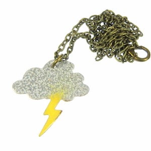 Enamel Thunderstorm Necklace Miniblings Cloud Lightning Thunder Sky 60Cm