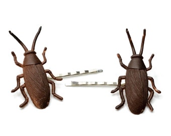 Set of 2 Cockroaches Hairclips Miniblings Hair Clips Insects Halloween Brown