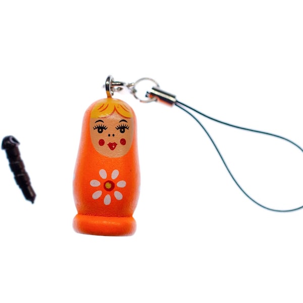 Matryoshka Babuschka Mobile Cell Phone Charm Pendantrussian Doll Orange