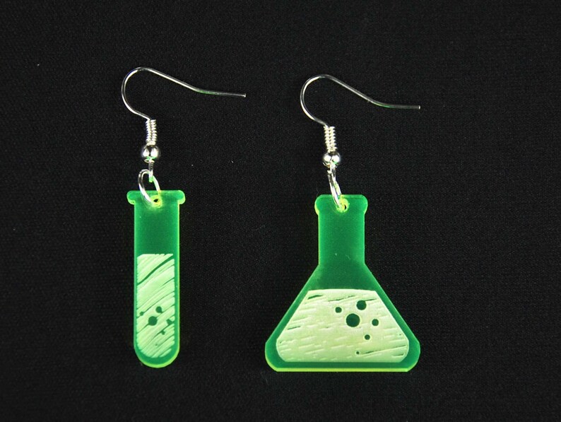 Test Tube And Flask Earrings Miniblings Chemistry Acrylic LC Neon Green