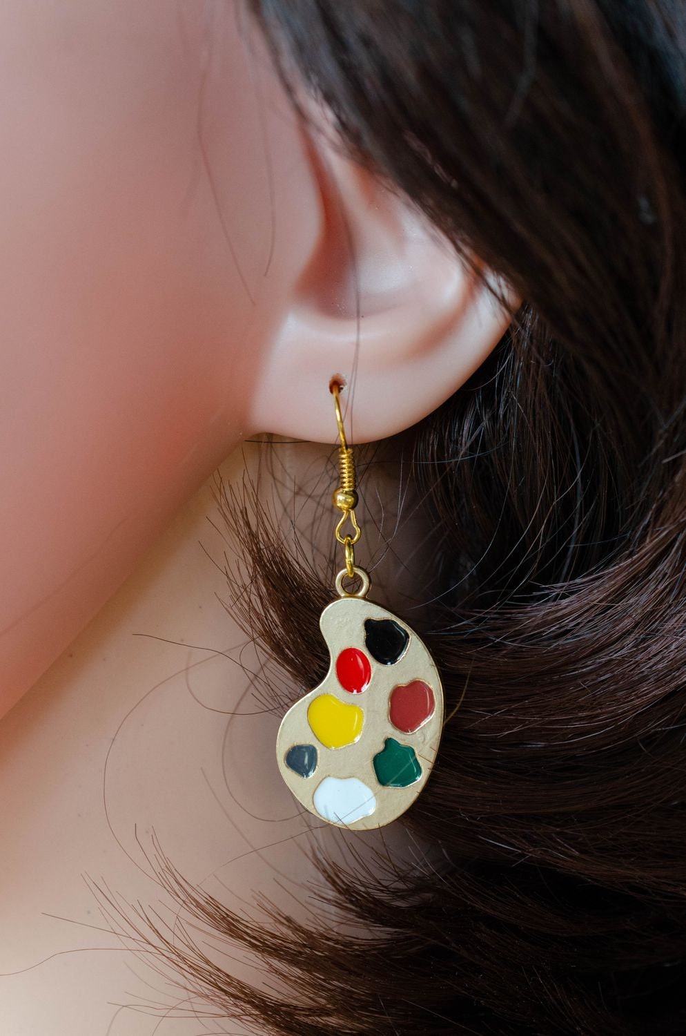 Boucles D'oreilles Pendantes Pinceau Et Palette De Peinture - Alliage Zinc Plaqué Rhodium - Cadeau Créatif