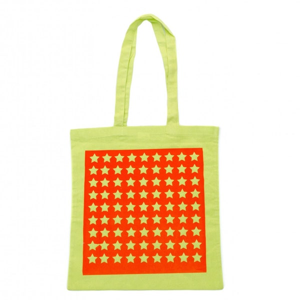 Cotton Carrier Bag Jute Bag Shopper Miniblings Green Velvety Flock Star Orange Star