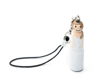 Bride lucky doll cell phone pendant Miniblings dress wedding marriage wood white