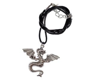 Dragon Necklace Miniblings Fantasy Silver Fire Dragons Leather