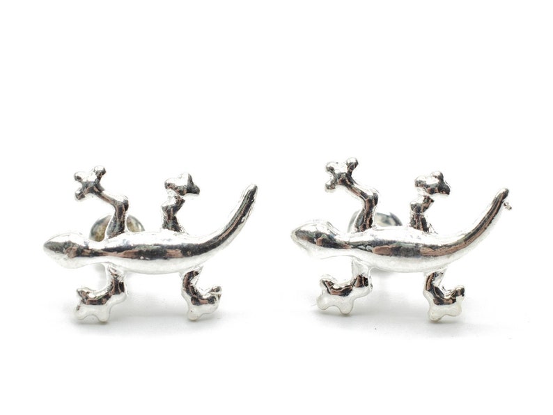 gecko boucles d'oreille lezard salamandre argente bouchon Geckos image 3