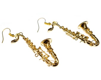 Saxophone Earrings Miniblings Sax Instrument Music Musician Gold Plated +Box