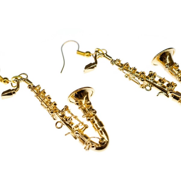 Saxophone Earrings Miniblings Sax Instrument Music Musician Gold Plated +Box