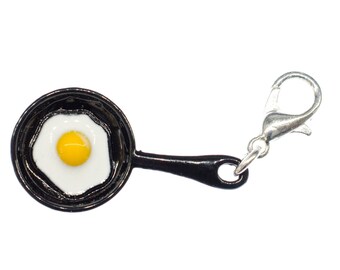 Charm colgante de huevo frito en sartén, pulsera con dijes Miniblings, sartén negra Mini