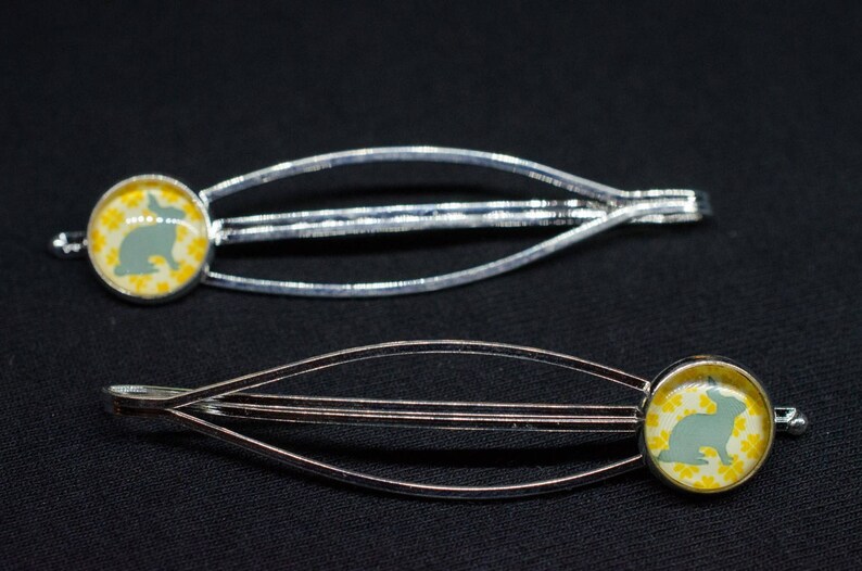 Blue Rabbit Set 2 Hair Clips Cabochon Miniblings Hairpin Bunny Easter Cony