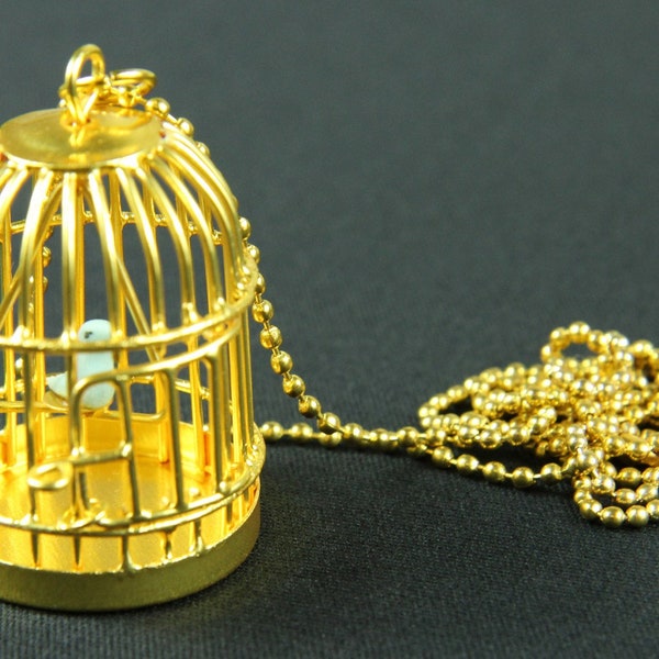 Collier Birdcage Miniblings 80cm collier oiseaux or cage doree