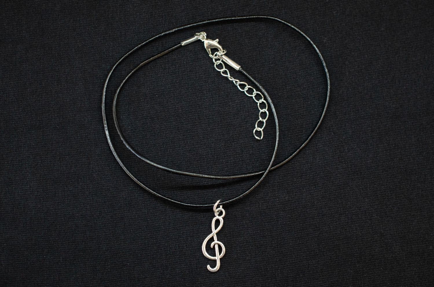 Miniblings Collana Con Chiave Di Violino - Acrilico Nero - Lunghezza 60cm - Fatta A Mano A Berlino