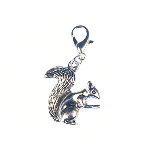 Squirrel Charm Pendant Zipper Pull Miniblings Gray Nut Forest Silver