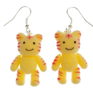 Tiger Earrings Miniblings Cartoon Character Pet Cat Velvety Flock Yellow Girls