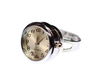 Real Watch Finger Ring Miniblings Clock Wristwatch Snap-Button Snap Button White