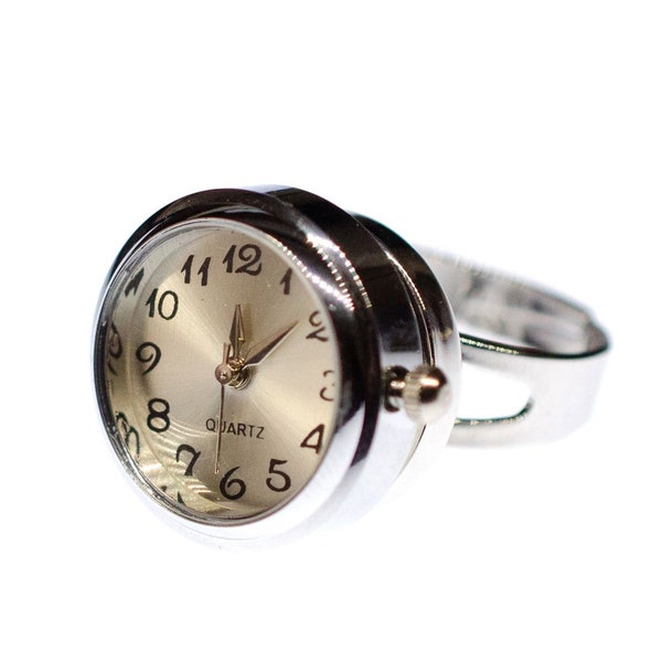 bagueMarche horloge Miniblings bague Bouton temps montre-bracelet BLANC