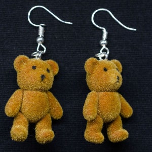 Teddy Bear Earrings Miniblings Girls Children Kids Velvety Flock Light Brown
