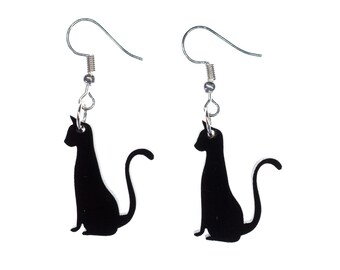 Ein Paar Ohrringe Katze Cat Ohrhänger Modeschmuck Ohrschmuck Silberfarben Tiere