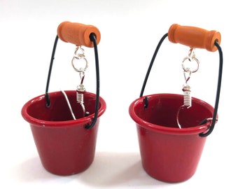 Emmer Oorbellen Oorbel Miniblings Hanger Wateremmer Craft Poppenhuis Rood