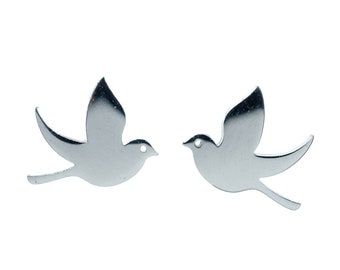 Boucles d'oreilles à tige en forme d'oiseau Miniblings Plug Boucles d'oreilles Pigeon Bird Peace Dove Argent