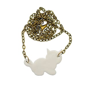 Enamel Cat Necklace Miniblings 45Cm Enameled Cats Kitten Pet Feline White