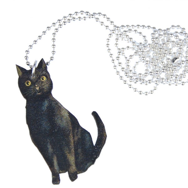 Chats collier Miniblings imprime 80cm bois de chat noir animal