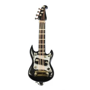 Electric Guitar Brooch Guitaris Band Star Music Miniblings + Box Black