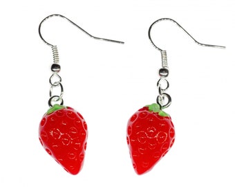 Sstrawberry Summer Earrings Miniblings Strawberries Round Red 3D