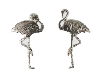 Flamingo Earrings Ear Studs Earstuds Miniblings Tropical Waterfowl Silver