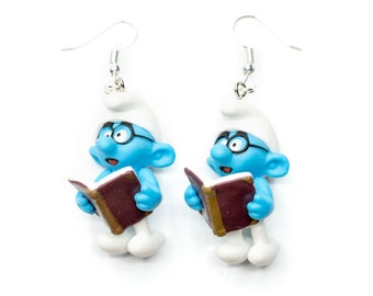 Brainy Smurf Earrings Miniblings Smurfs Series Book Smurf Book