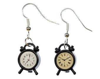 Alarm Bell Earrings Rs Hangers Miniblings Time Watch Clock Wake-Up Black