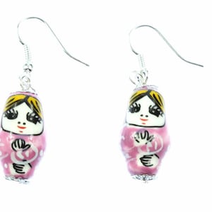 Matryoshka Earrings Miniblings Babuschka Russian Doll Porcelain Ceramic Pink