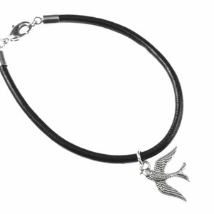 Swallow Swallows Bird Birds Miniblings Bracelet Wristlet Leather Silver