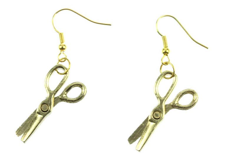 Scissors Earrings Earring Miniblings Seamstress Sewing Cut Design Hairdresser Golden