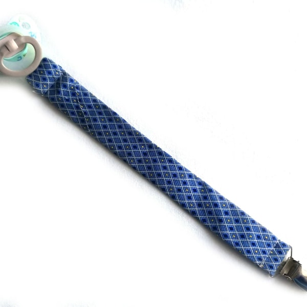 attache-sucette cravate Miniblings fait main tetine clip bleu ruban tetine