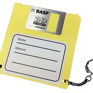 Bag Tag Adress ID Holder Floppy Disc Retro Vintage Blue Computer Pc Nerd Yellow