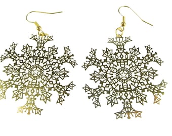 Snowflakes Earrings Ice Flower Christmas Xmas Golden Filigree 6