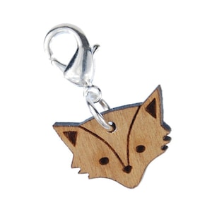 Fox Head Charm Pendant Zipper Pull Miniblings Animal Cat Zoo Wood