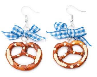 Pendientes de pretzel, pendientes colgantes Miniblings, pretzel Oktoberfest Wiesn, lazo de pretzel, a cuadros