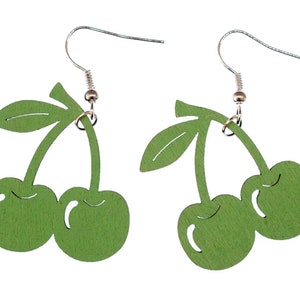 Cherry Wooden Earrings Miniblings Hanger R Cherrytree Vintage Fruit Green